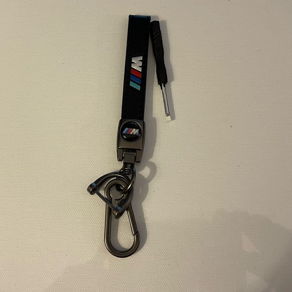 BMW Motorsports Key Fob Keychain in Black Leather with Logo NWT